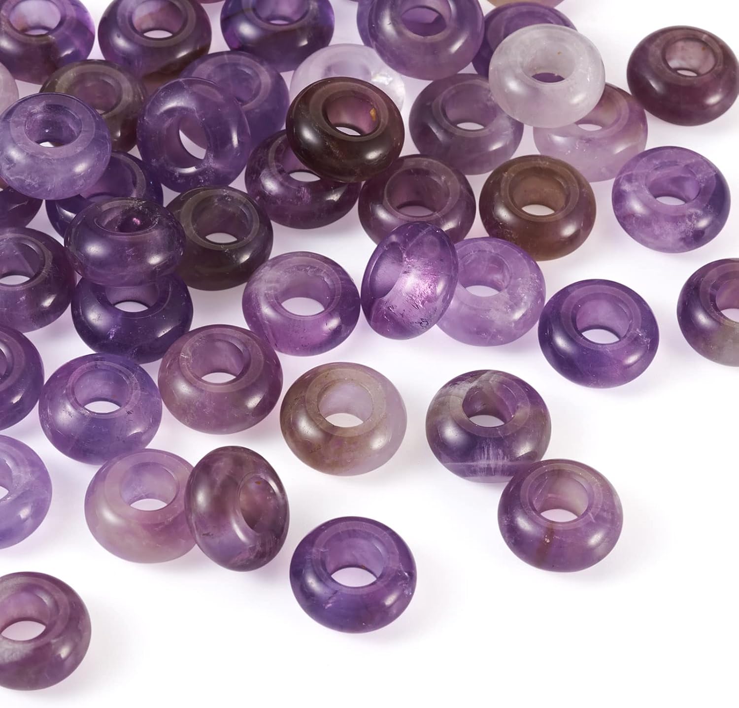 Craftdady 50Pcs Natural Picasso Jasper Gemstone Beads Large Hole Rondelle Energy Healing Chakra European Stone Beads 12x6mm for Leather Bracelet Jewelry Making, 5mm Hole