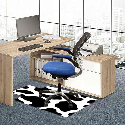 Miniatura 5 de Tapete para silla de escritorio de oficina con diseño de vaca con labios, piel de vaca con manchas negras, estilo abstracto y liso, protege el suelo
