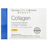 California Gold Nutrition Marine Collagen Peptides Plus Vitamin C and Hyaluronic Acid, Lemon, 30 Packets, 0.19 oz (5.38 g) Each