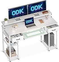 ODK Scrivania Computer, Scrivania con 2 Cassetto e Vassoio per la Tastiera, Scrivania da Ufficio con Supporto per Monitor, Tavolo Scrivania per Ufficio e Casa, 120x48x90cm (Bianca, 120x48x90cm)