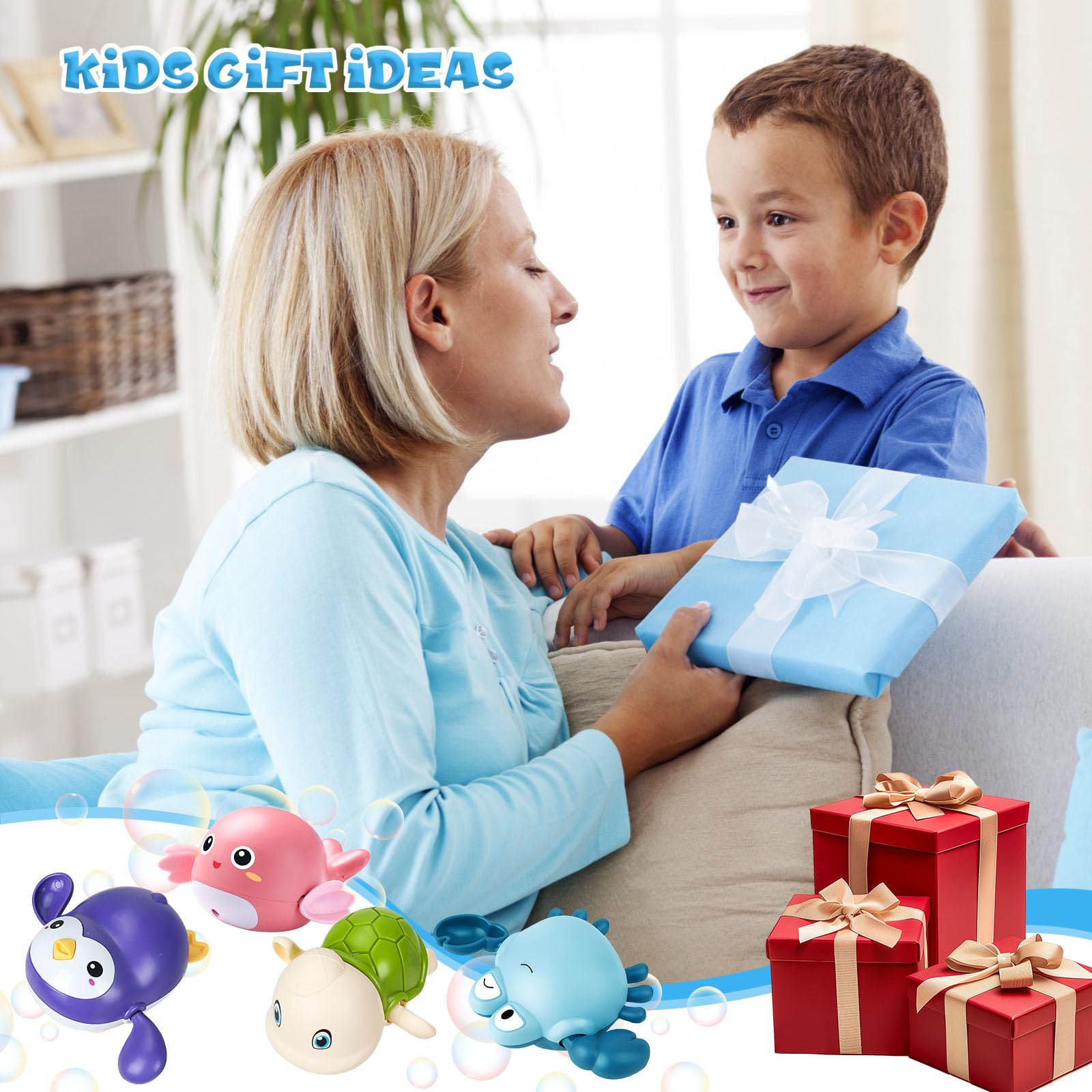 4 Pezzi Giochi Bagnetto Neonato, Animali Giocattolo per Bambino, Bagno per Bambini Giocattoli, Adatto da 1 a 4 Anni, Bambini Giochi da Bagnetto, Giochi da Bagno Galleggianti