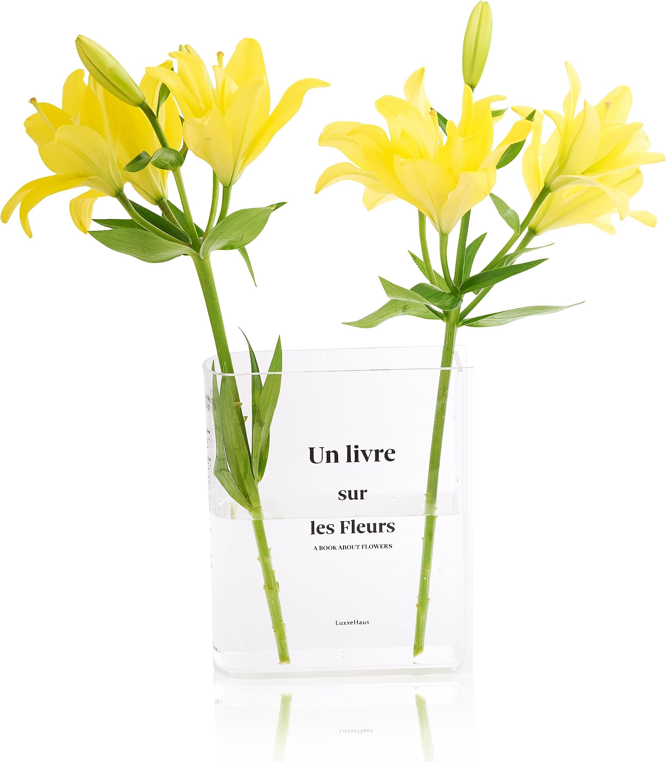 Acrylic Book Vase for Flowers - Clear Book Shaped Vase - Shatterproof Transparent Flower Vase for Bookshelf Decor - Bibliophile Gift for Book Lovers - Home Office Bedroom Centrepiece - Luxxe Haus