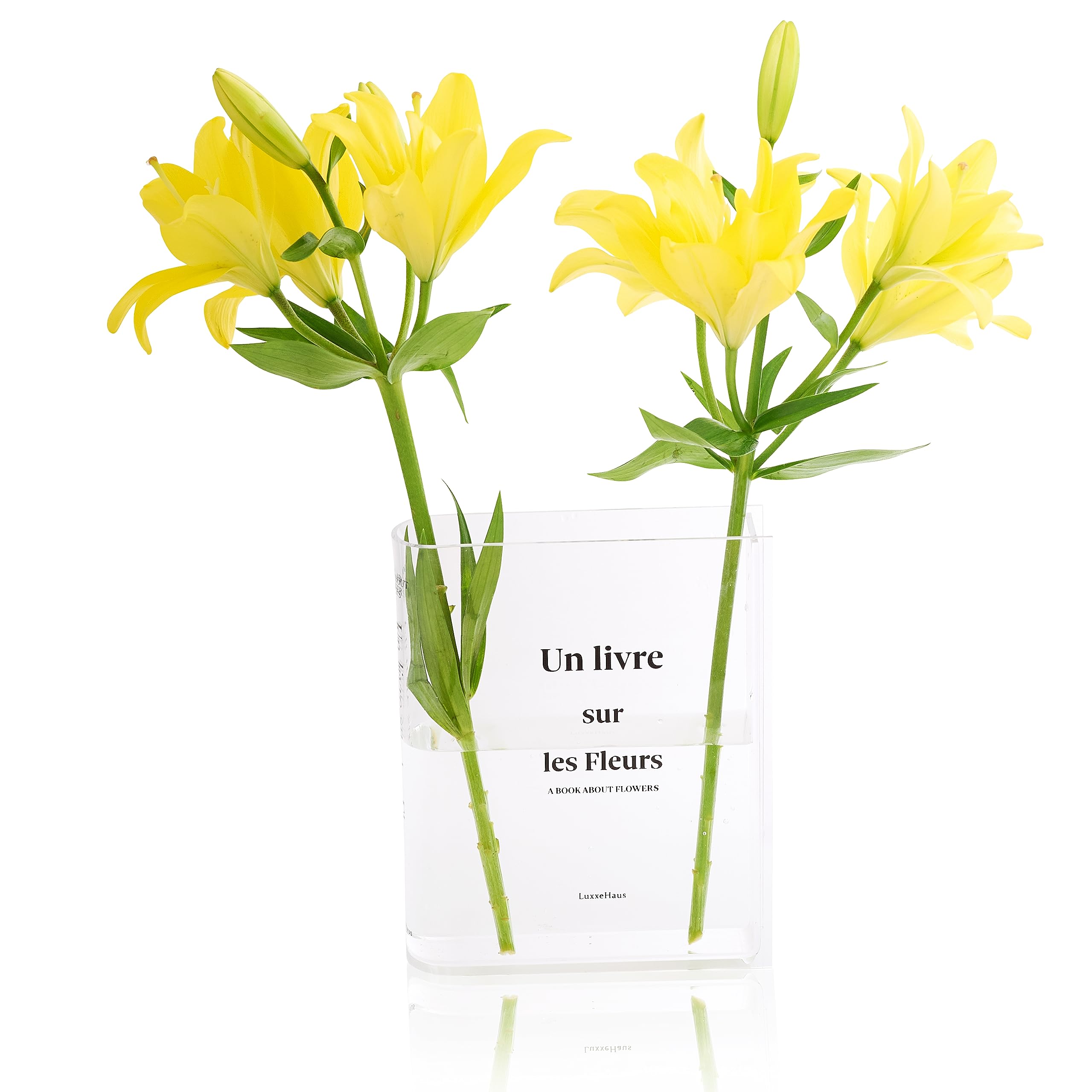 Luxxe Haus Acrylic Book Vase - Rectangular Transparent Vase - Modern Botanical Flower Vase - Home & Bedroom Decor - Gift for Women's Day, Mother's Day, Anniversary & Birthday