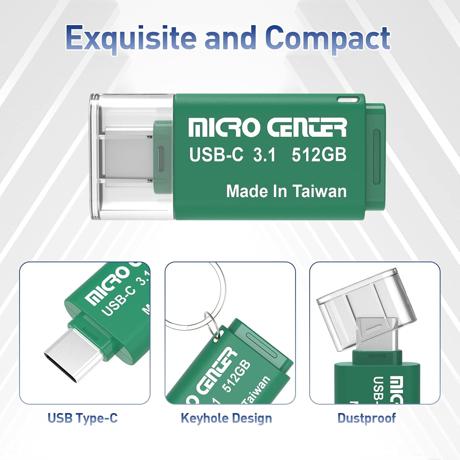 INLAND Micro Center Super Speed 512GB Type-C USB 3.0/USB 3.1 Gen 1 Mini Flash Drive Memory Stick Thumb Drive (Single Pack)
