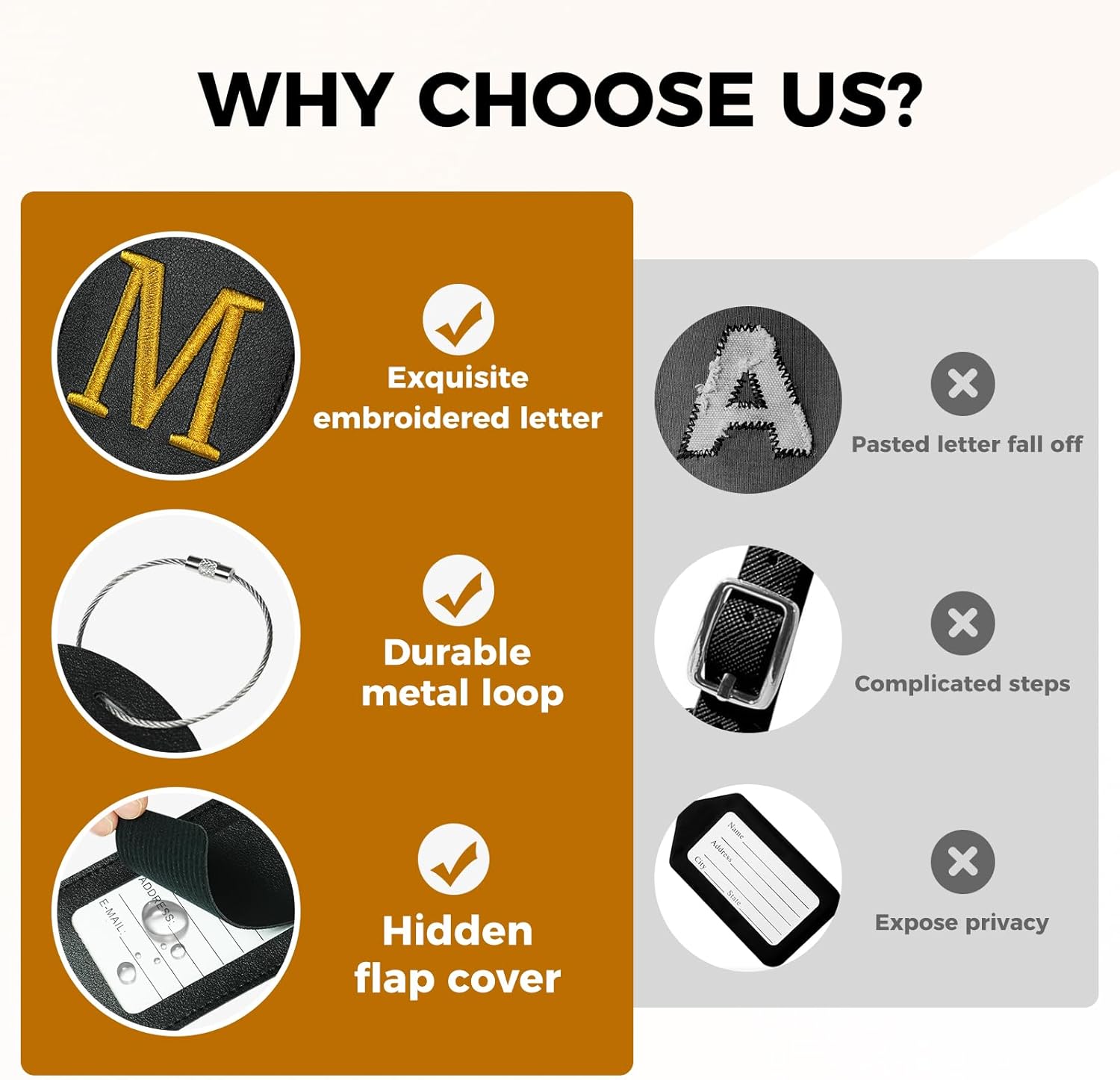 Gloppie 4 Pack Personalized Initial Luggage Tags for Suitcases,TSA Approved Letter Luggage Tag, Embroidered Monogrammed Travel Bag Tags Black L - Image 6