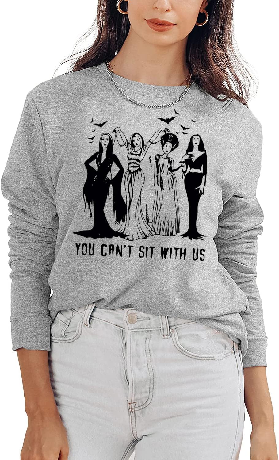 Ghoul Gang Halloween Sweatshirt Women Vintage Horror Movies Graphic Tee Goth Queens Shirt Long Sleeve Pullover Tops - Image 3