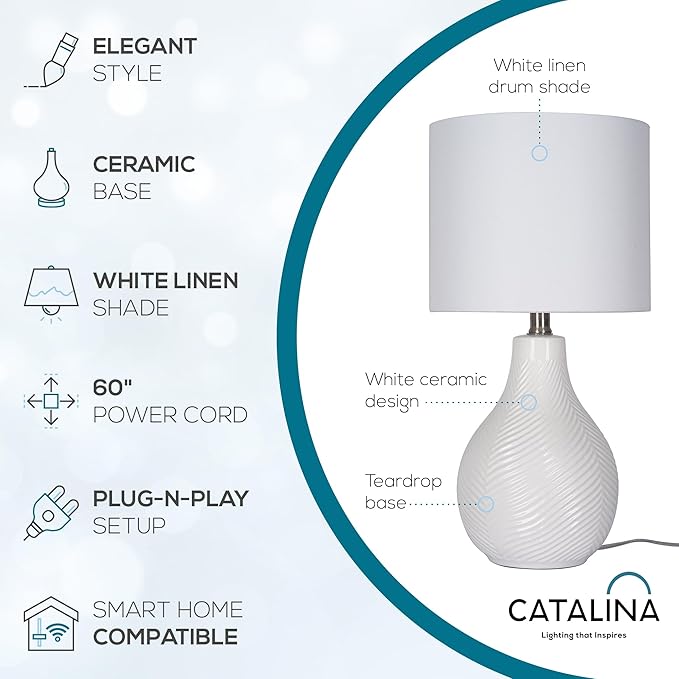 Lámpara de Mesa Cerámica Blanca 18.75 pulgadas Catalina Lighting miniatura 4