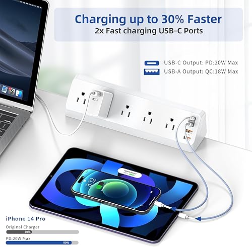 Miniatura 3 de Regleta de alimentación con abrazadera de escritorio con USB C (20 W PD), estación de carga de escritorio con 5 tomacorrientes, 4 USB, cable de