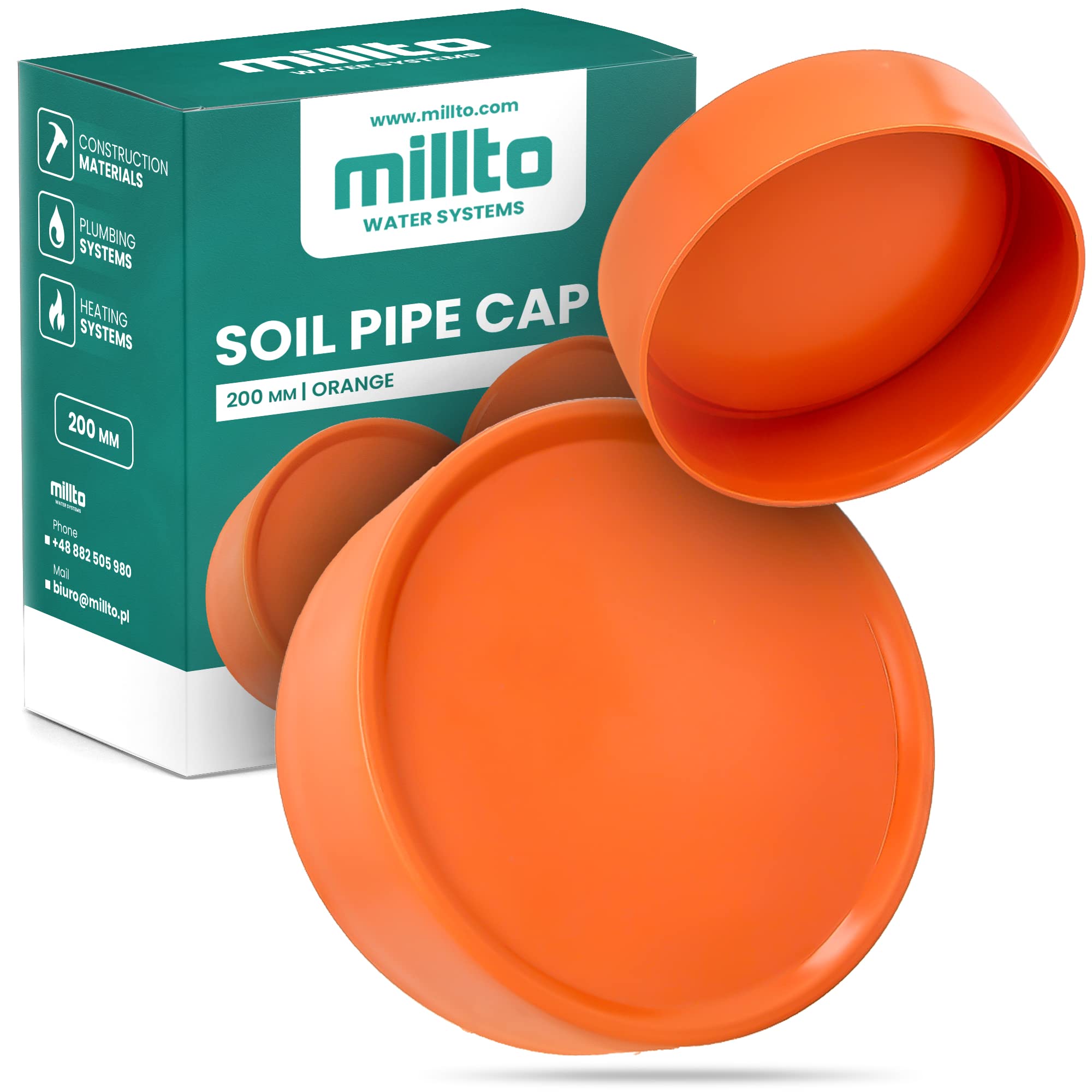 Millto™ Floor Pipe End Cap Stop Hole Sockets Socket Cover Pipe Orange Polypropylene Plastic Plug Fit 200 mm