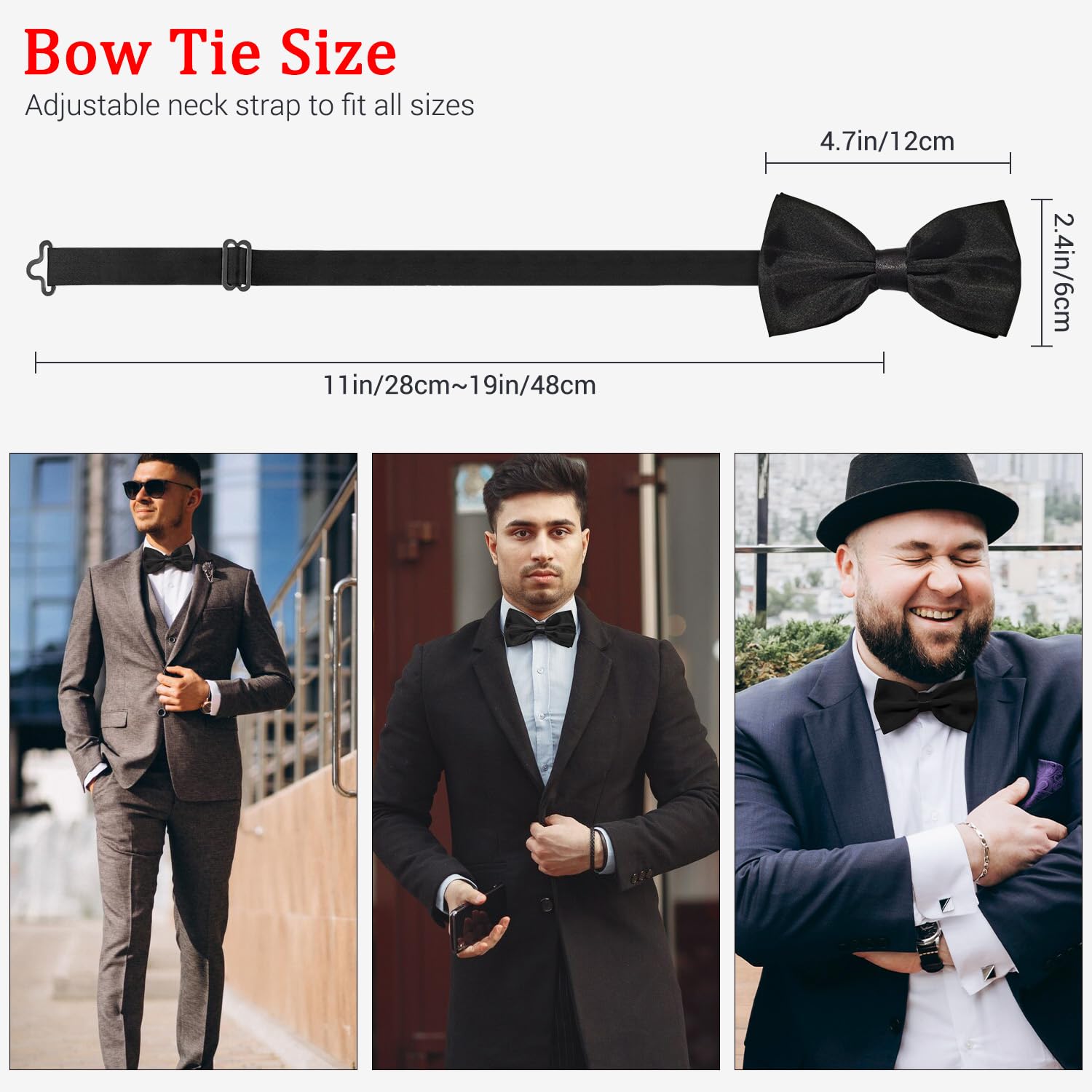 NONSOMPLE Adjustable Bowtie Solid Pre-tied Satin Bowties for Formal Wedding Party Costume for Men Women