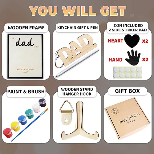 Miniatura 5 de Kit de Impresiones de Manos "10" El Mejor Papá de Todos" DIY con Pintura Acrílica, Artesanía Familiar, Recuerdo en Marco de Madera para Llavero de