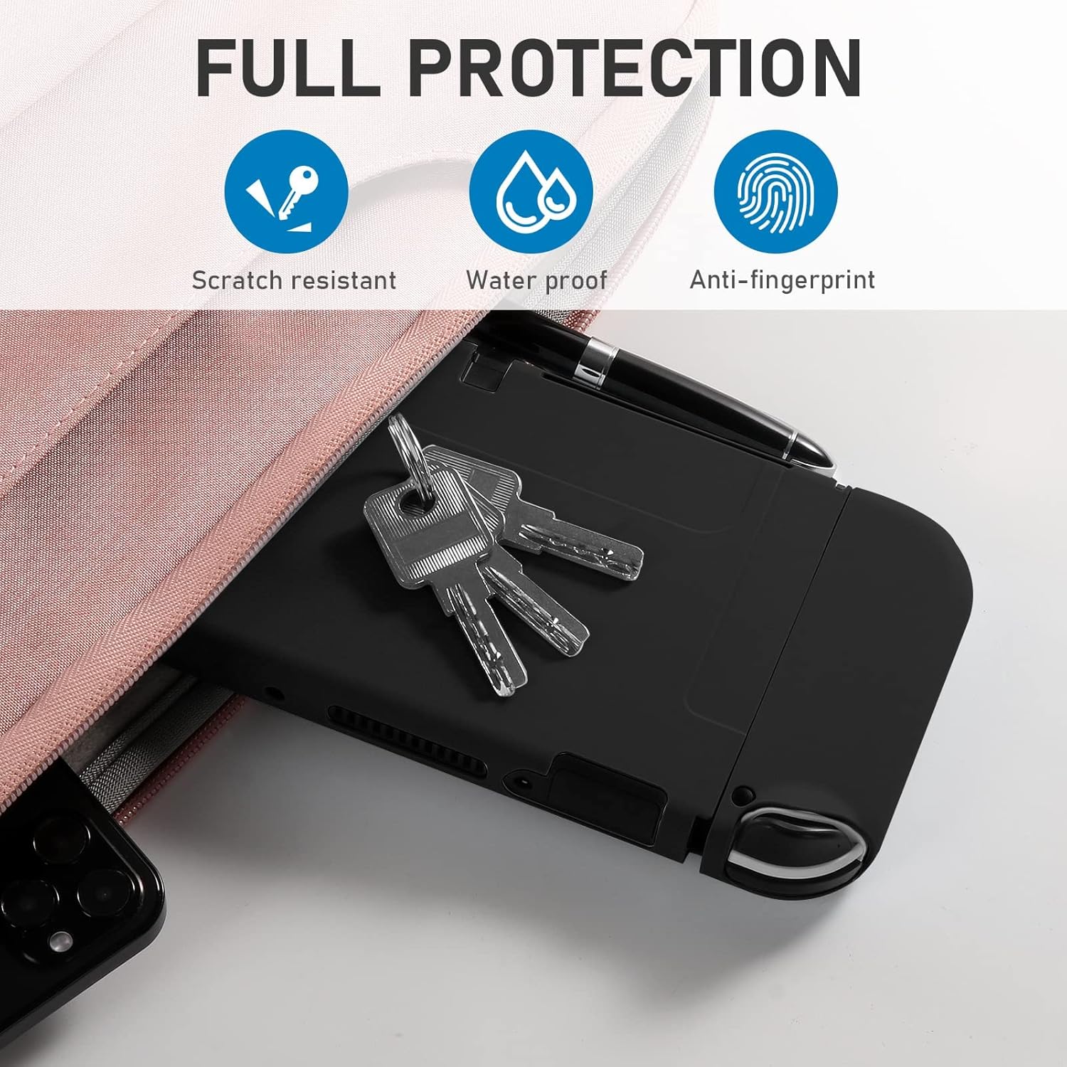 Switch OLED Case for Nintendo Switch OLED Model, Dockable Cover Soft TPU Protector Case for Switch OLED Grips & Console and Accessories with 2 Pcs Thumb Caps, Black - Image 4