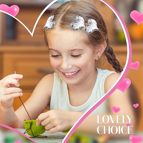 Miniatura 6 de Hanaive 50 pinzas para el cabello con forma de corazón de San Valentín con lentejuelas con purpurina para el cabello para niñas y mujeres,