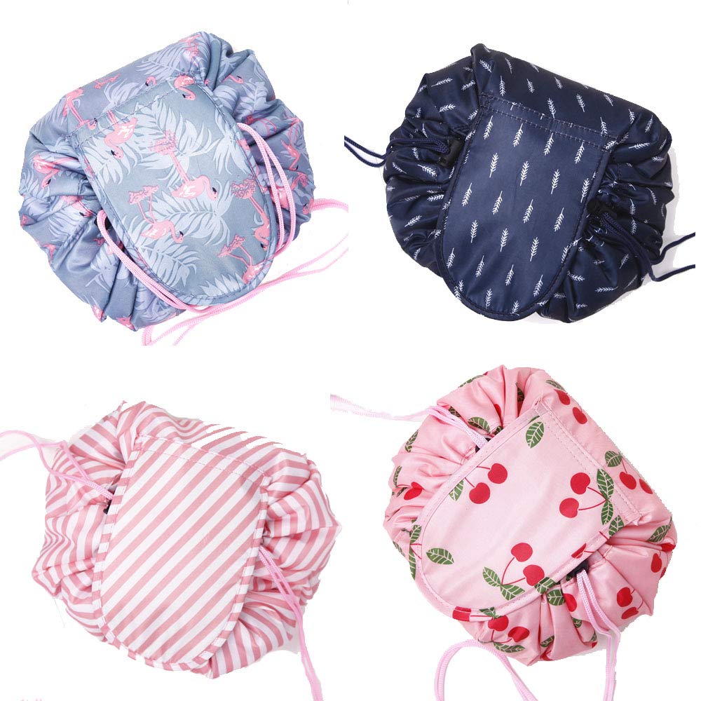 Xersex 4 Pack Lazy Drawstring Makeup Bags, Large Capacity Waterproof Travel Portable Fashion Drawstring Cosmetic Bag