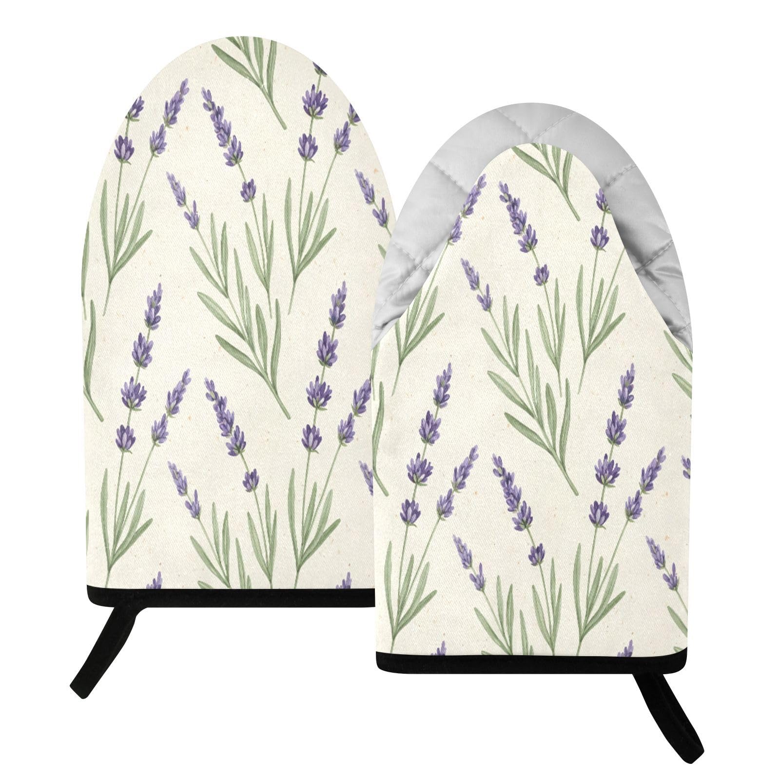 BURSTDDY Lavender Oven Mitt,Heat Resistant Kitchen Mitts for Cooking