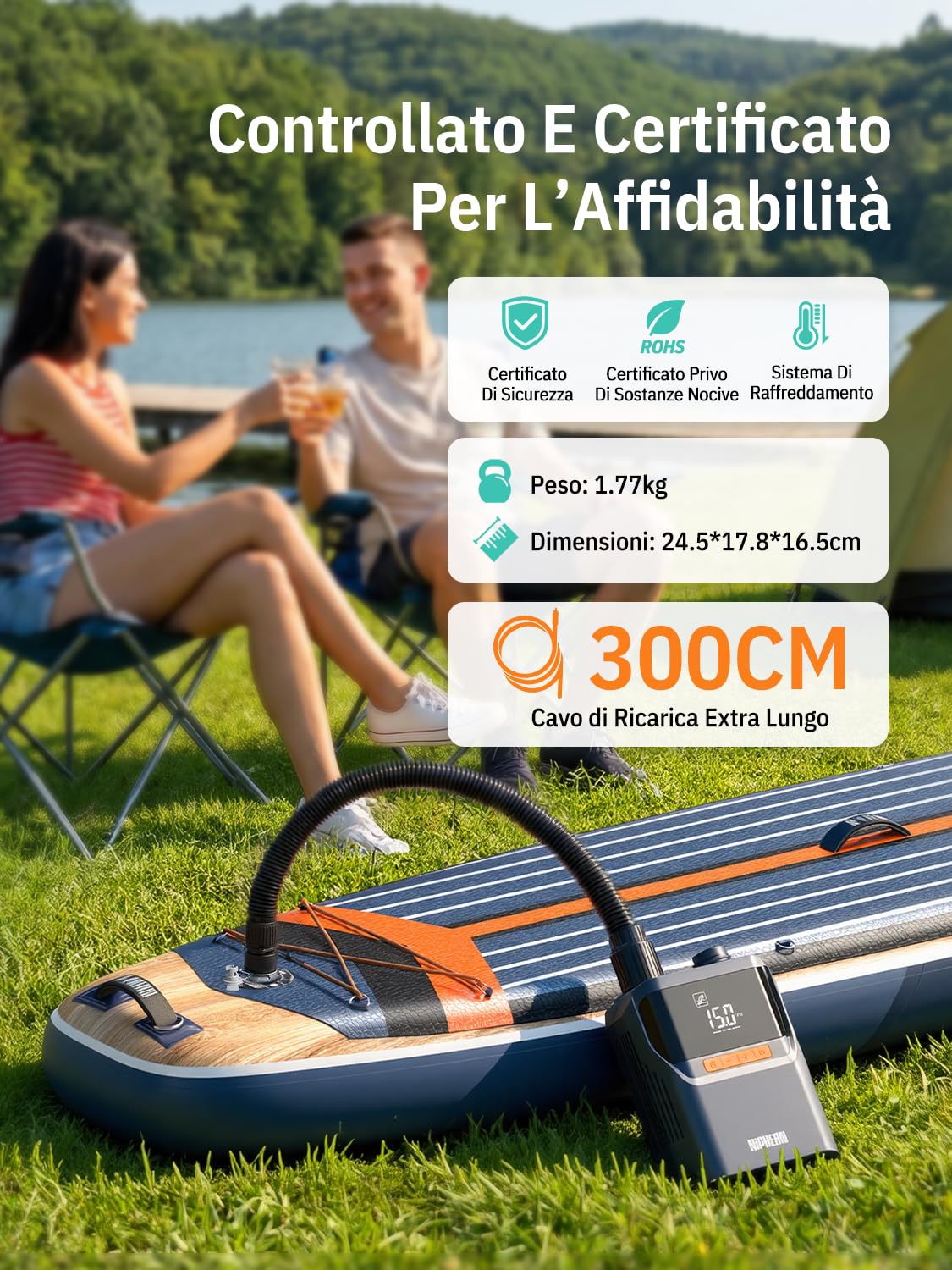 Niphean Pompa Elettrica SUP con Batteria Integrata, Pompa per Bici 50 PSI per Auto, SUP, Materassini, Gonfiatore Portatile con Borsa, Gonfiatore Elettrico per Inflabili&Sgonfiaggio, NPEU-Air Pump-A01