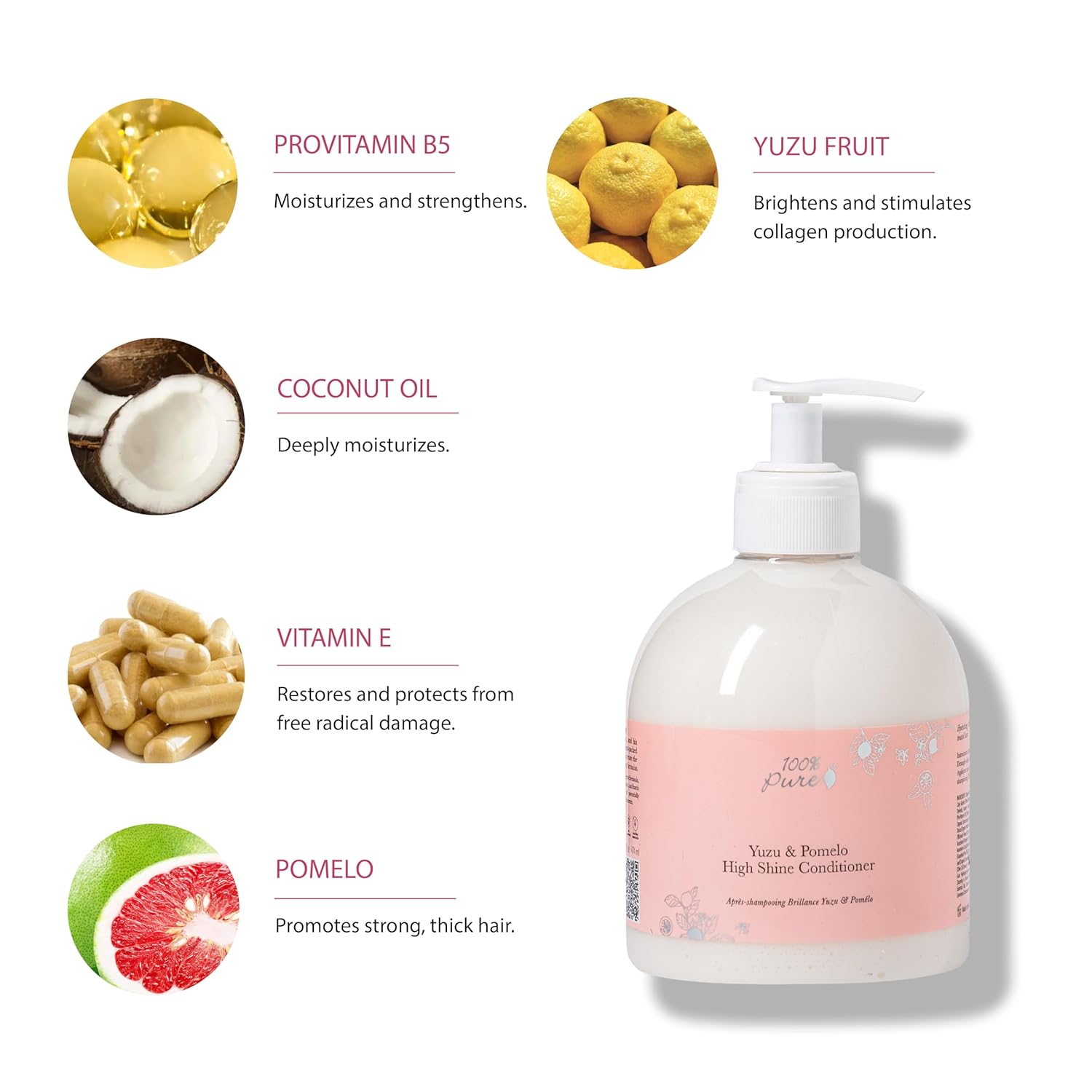 100% PURE Yuzu & Pomelo Glossing Conditioner Revitalizing & Hydrating Nutrient Boost of Kelp Flax Seed Oil & Vitamin E Helps Restore Hair Shine Body & Strength for Women & Men, Vegan - 16 Fl Oz - Image 3