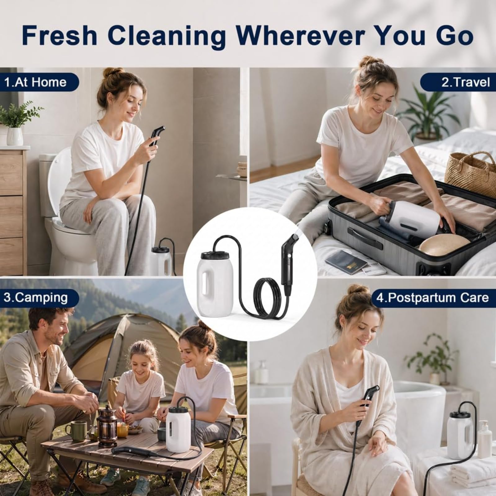 Rociador de bidé eléctrico portátil con tanque de agua de 2,5 l | Batería recargable de 800 mAh, presión de agua ajustable para viajes e higiene personal(white)
