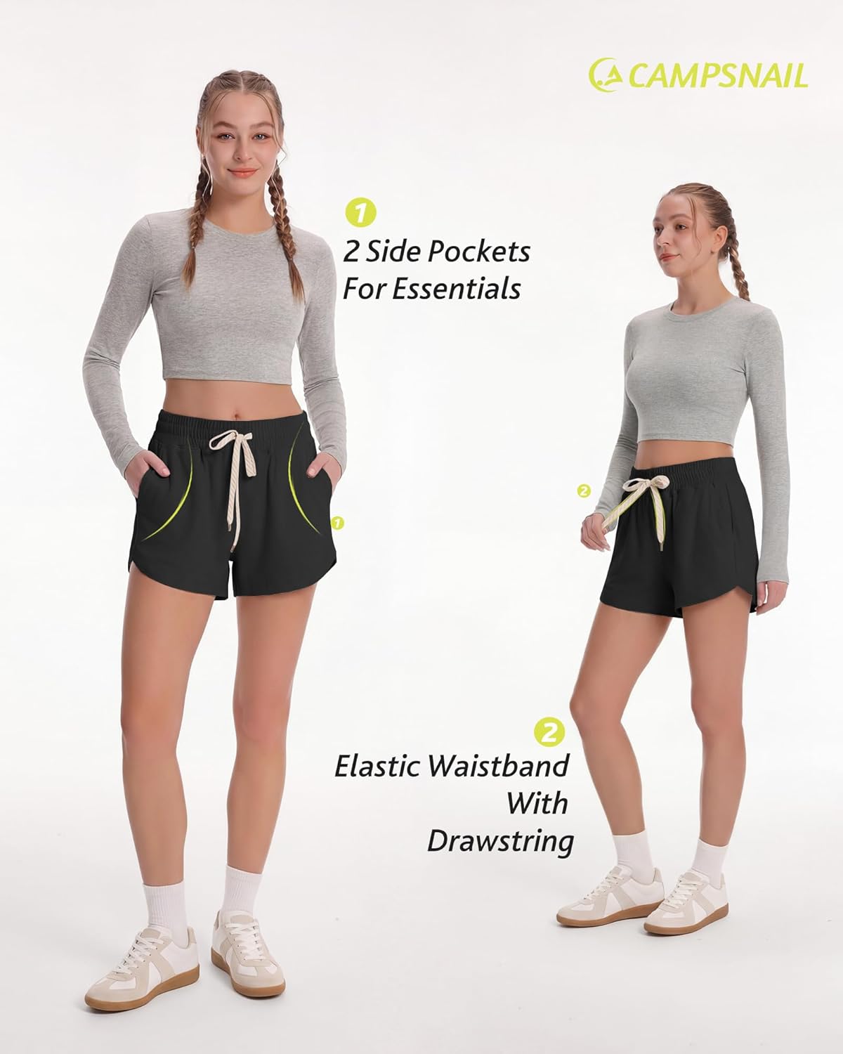 CAMPSNAIL Athletic Shorts for Women - Workout Casual High Waisted Black Sweat Shorts Comfy for Running Gym Lounge Summer