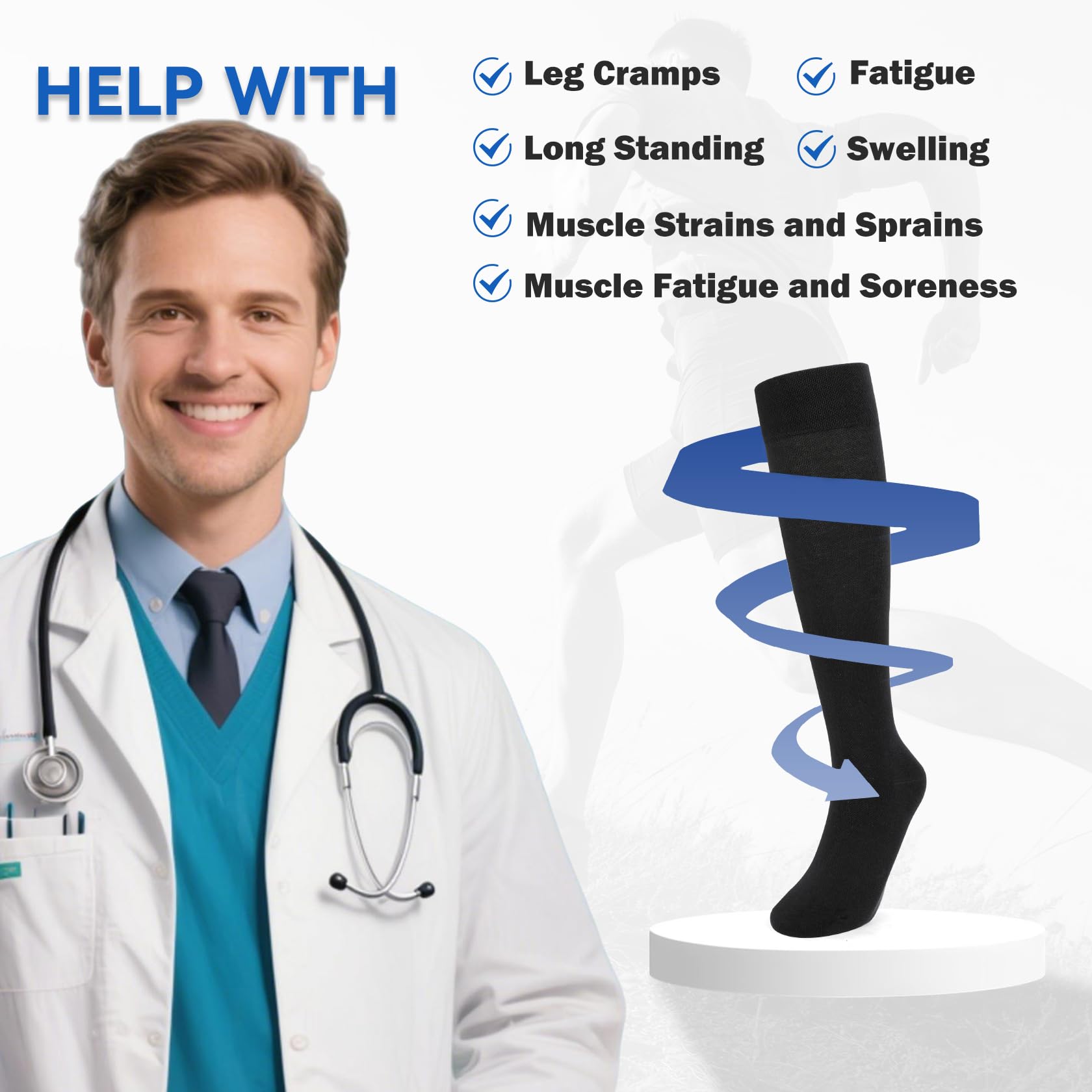 3 Pares de Calcetines de Compresión para Mujer y Hombre - Calcetines Altos Hasta la Rodilla con Soporte Graduado para Enfermería y Vuelo