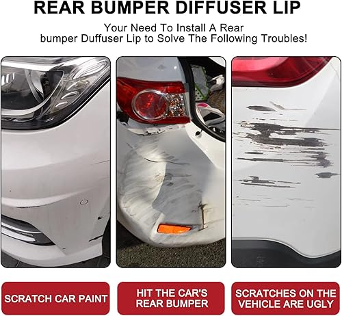 Miniatura 5 de Partselect 3 piezas de difusor de parachoques trasero con luz de freno + espátulas de delantal de esquina trasera, color blanco brillante, repuesto