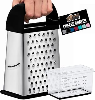 Gorilla Grip 4-in-1 Stainless Steel Box Cheese Grater with Detachable Container, Slip-Resistant, Dishwasher Safe, Black