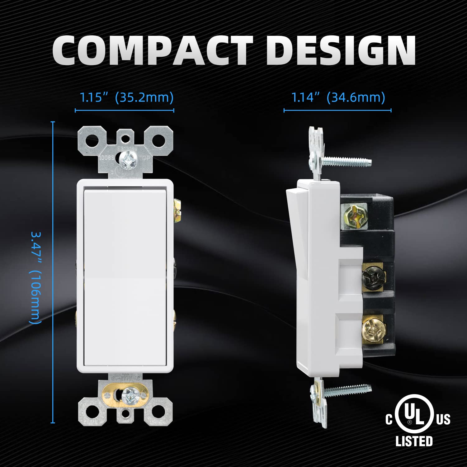 ELEGRP 4 Way Decorative Light Switch, 15Amp, 120-277 Volt, AC Decorator Rocker Paddle Wall Switch Replacement, Self-Grounding, Residential and Commercial Grade, UL Listed (5 Pack, Glossy White) image 3