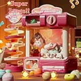 Giant Size Claw Crane Machine for Home Use, Battery & USB Dual Charging, with Dolls, Capsules and Coins (Includes 10 Dolls, 10 Capsules, 24 Coins) (Rose Red)