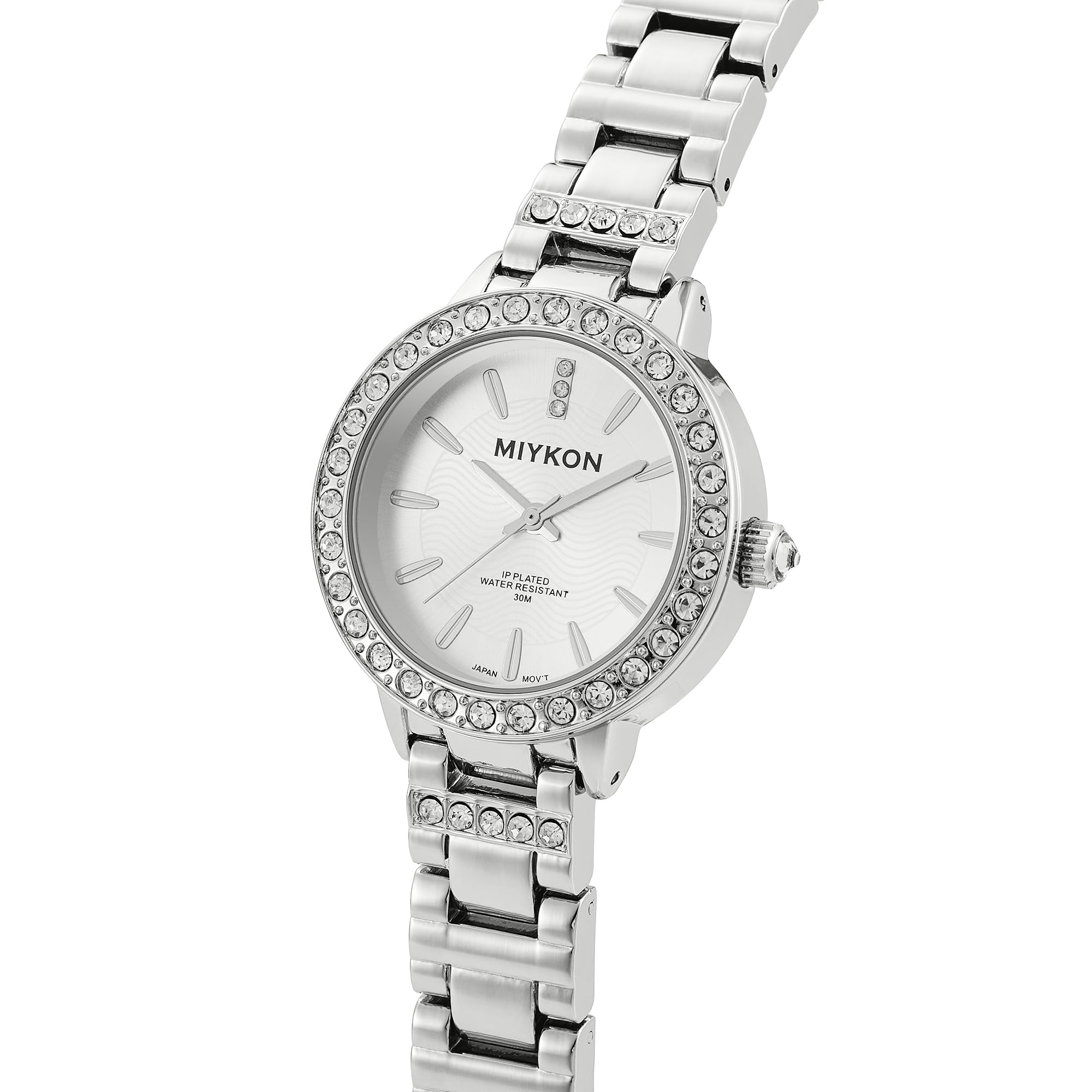 Miykon Silber- und Gold-Uhren für Damen, kleine zierliche Damenuhr mit echten Kristallen, ionenpoliertes Damen-Schmuckarmband, kratzfestes Glas, japanisches Quarz, 30,5 m wasserdicht