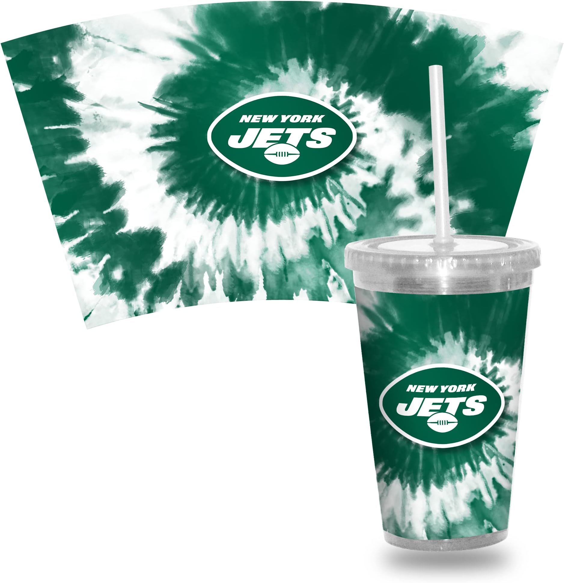 Rico Industries NFL Pittsburgh Steelers Metallic Tye Dye NFL Football Team 16oz Clear Tumbler W/Straw