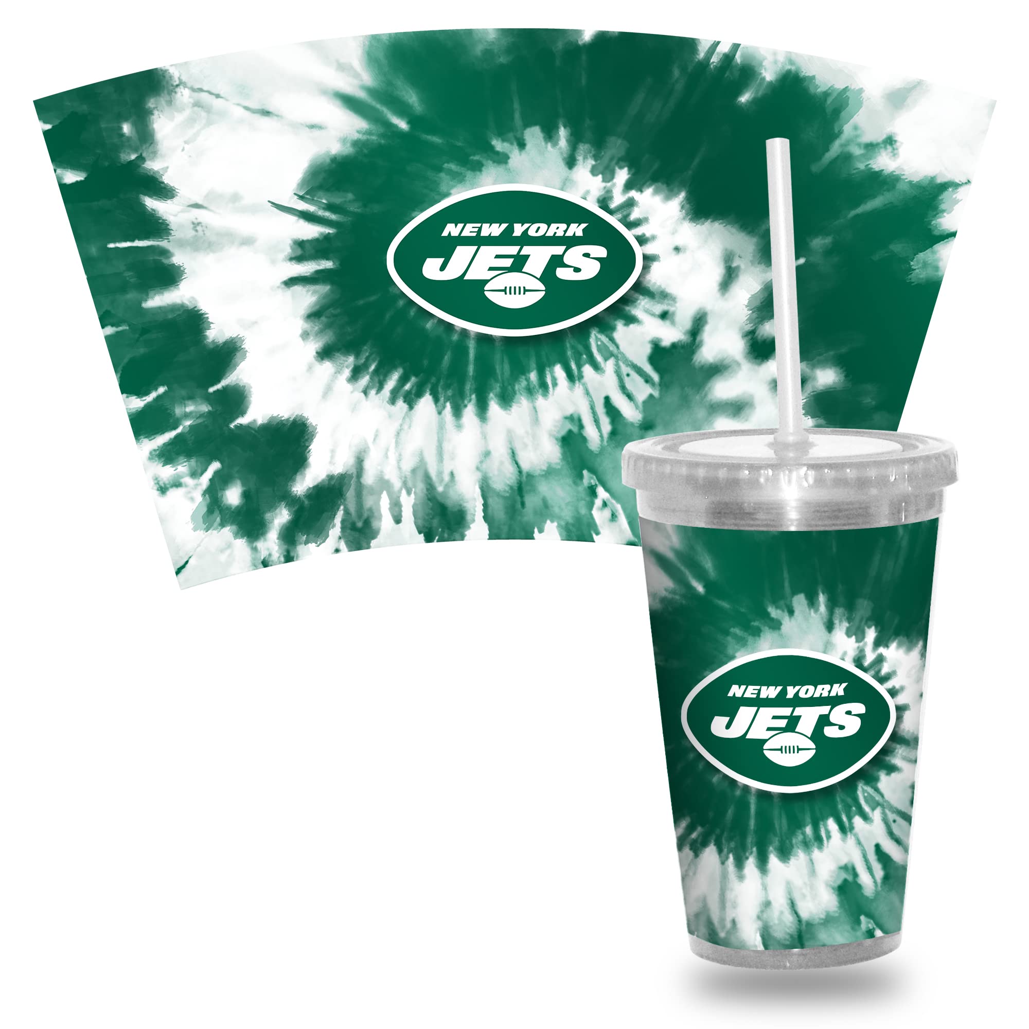 Rico Industries NFL Pittsburgh Steelers Metallic Tye Dye NFL Football Team 16oz Clear Tumbler W/Straw