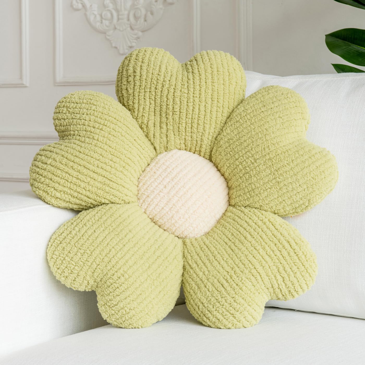 Sioloc Flower Throw Pillow, Floor Cushion, Seat Cushion, Cute Flower Pillow, Aesthetic Pillow as Room Decor, Decorative Pillows for Bed Sofa Couch(Grassgreen,19.7Inch)