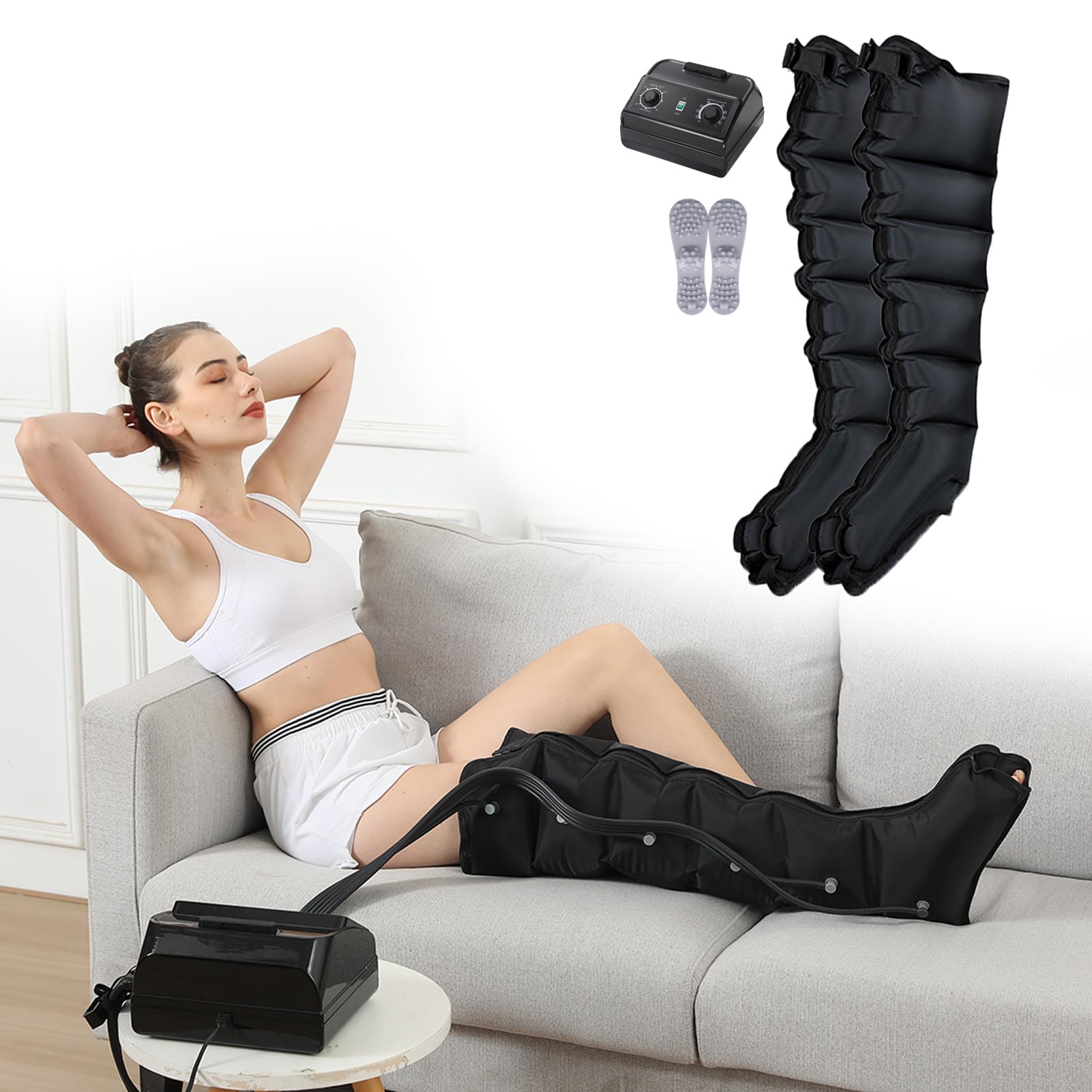 Botas de recuperación de Alta Resistencia con masajeador: Sistema de compresión de Aire de 6 Zonas para aliviar el Dolor de piernas, Mejorar la circulación en Las pantorrillas, Dre