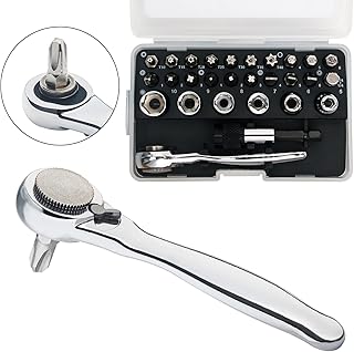 1/4 Mini Ratchet Set 28pcs Right Angle Screwdriver and Bit with Metric Socket Set, 72 Tooth Small Ratcheting Wrench Offset Screwdriver Low Profile Stubby Ratchet for Tight Spaces