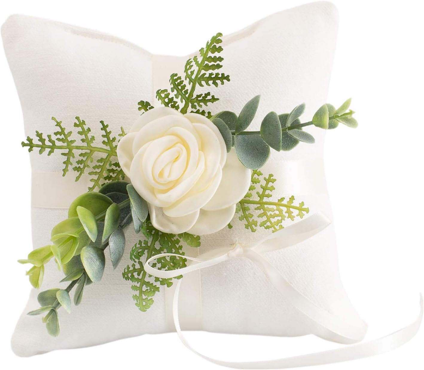 Ring Bearer Pillow - Linen-Look Wedding Ring Cushion - Vintage Inspired Wedding Ring Pillow w/Greenery by Ragga Wedding