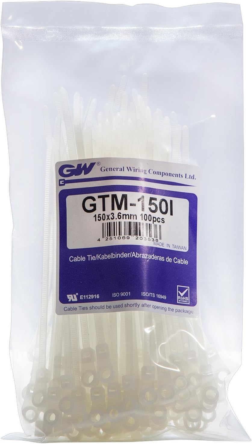 GW Wiring Products GTM-150IC GW Wiring Products Ltd, Mountable Head Tie 151x3,6mm, Natural, 100 pcs, GTM-150IC - Natural (100-Piece)