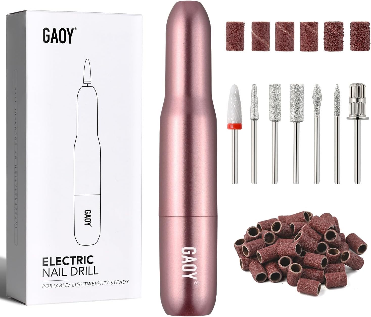 GAOY Electric Nail Drill for Acrylic and Gel, USB Electric Nail File, Portable Efile with Drill Bits, Manicure Pedicure Tools for Home Salon, Pink