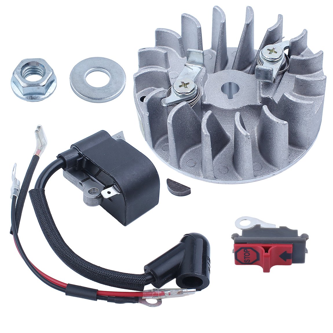 Haishine Flywheel Ignition Coil Nuts On-Off Switch Kit For Husqvarna 137 142 Chainsaw Replacement Parts