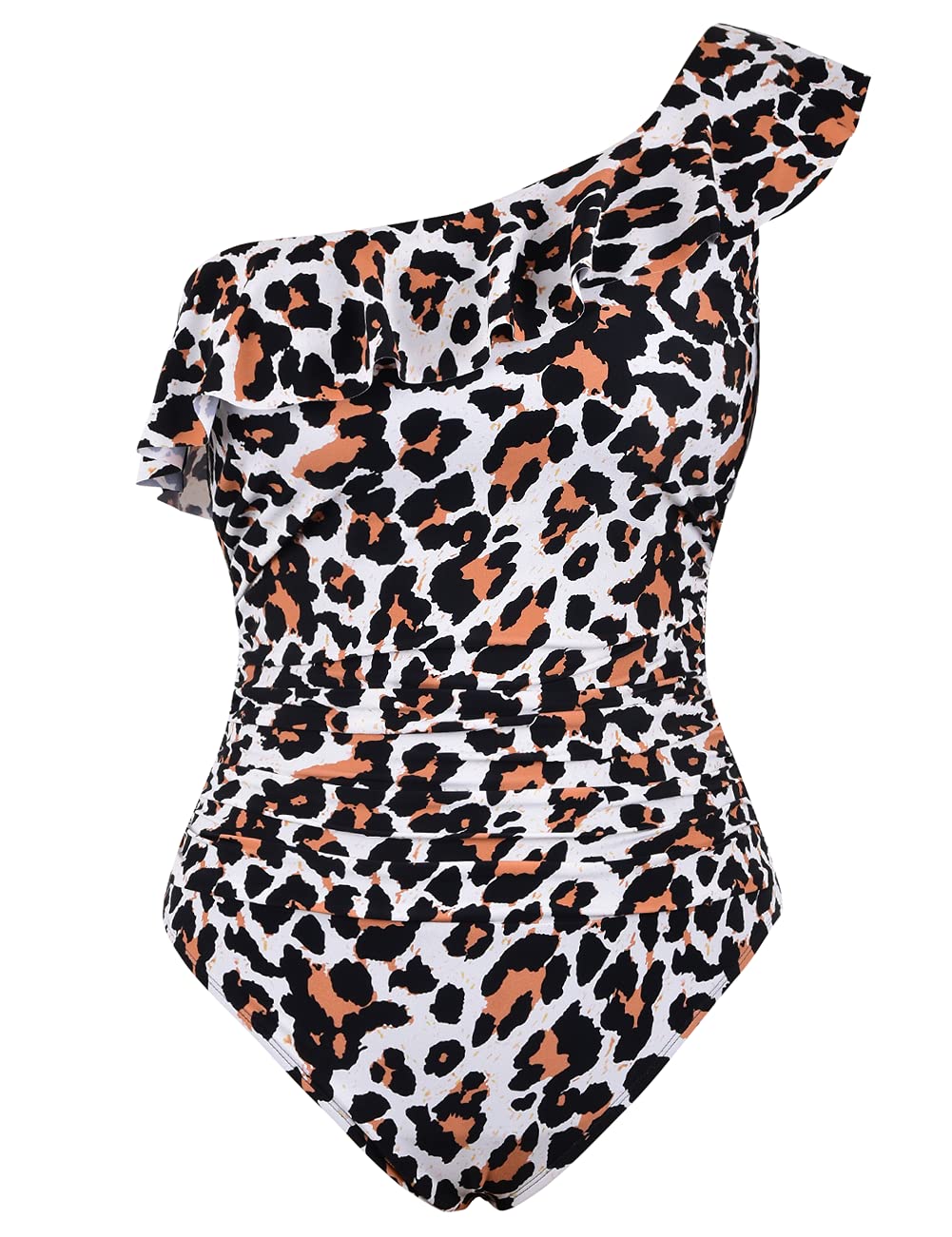 Hilor Women's One Piece Swimsuits One Shoulder Swimwear Asymmetric Ruffle Monokinis Bathing Suits