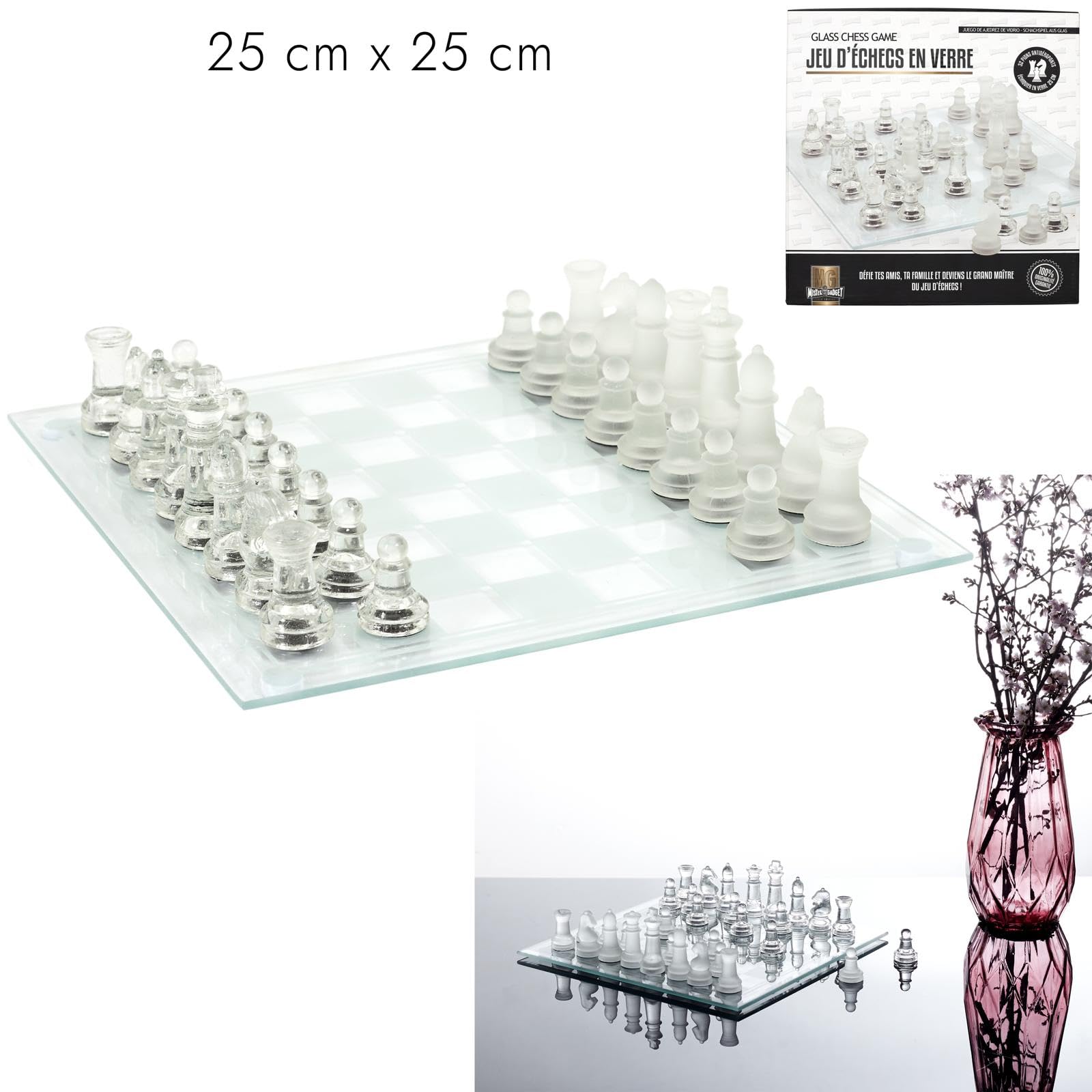 MISTER GADGet - MG3328 Jeu D'échecs en Verre Design Original - Format Pratique 25 x 25 cm - Divertissement et Cadeaux - Couleur Transparente - Taille L
