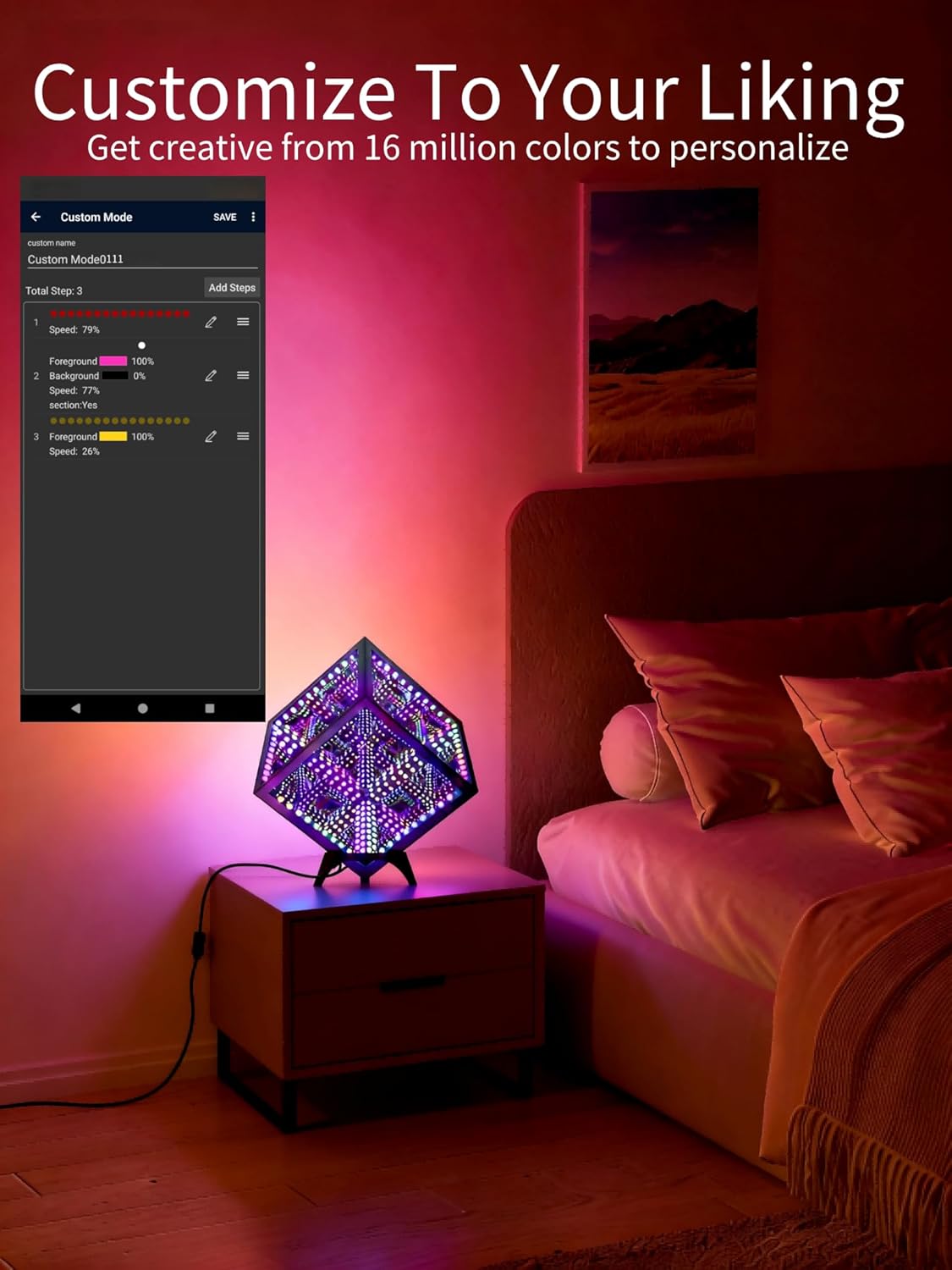 Infinity Hyper Cube LED Table Lamp - Infinity mirror desk Lamp with 100+ Patterns, Music Sync, App Control,Cool Color Changing Night Lights For Gaming,party,living room,bedroom, light display(7Inches)