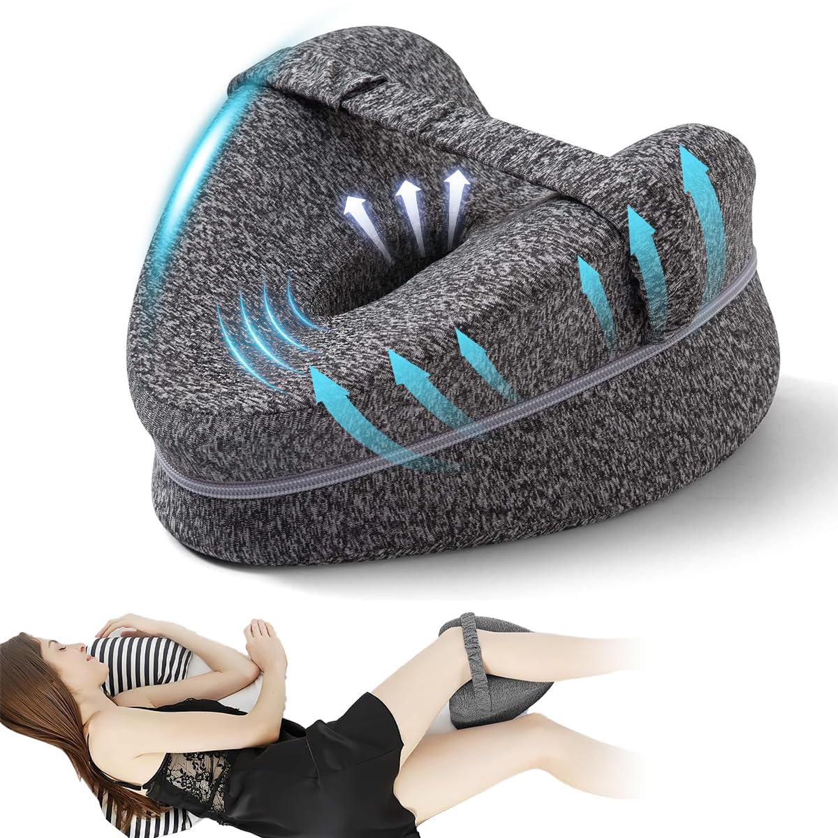Ergonomisches Seitenschläferkissen, Kniekissen für Seitenschläfer, Memory Schaum mit Gürtel Orthopädisches Kissen für Bein, Kissen Schwangerschaft für Stützt Beine, Knie, Rücken - Grau