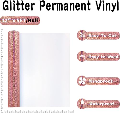 Miniatura 3 de AHIJOY Rollo de vinilo holográfico brillante color oro rosa de 12 x 5 pies, vinilo brillante para tazas, tazas, calcomanías de bricolaje, regalos de