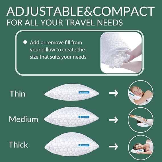 QUTOOL Cooling Bed Pillows for Sleeping Shredded Memory Foam Pillows - Gel Pillow Firm Yet Support Adjustable Bamboo Pillows for Side Stomach&Back Sleepers Washable Removable Travel Pillow