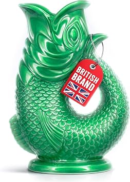 Glug Jug 50 fl oz Fish-Shaped Ceramic Glugging Jug, Ocean Green