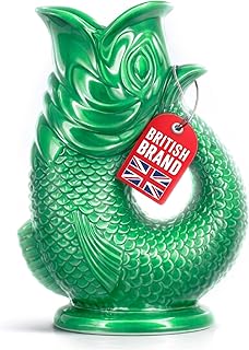 Gurgle Glug Jug The Bubble Jug® Ocean Green 50 fl oz 1.5L Litre Extra Large Pitcher - Fish Shaped Jug - Decorative Ceramic Glugging Cocktail, Water and Gin Vase and Gurgling Carafe Pot