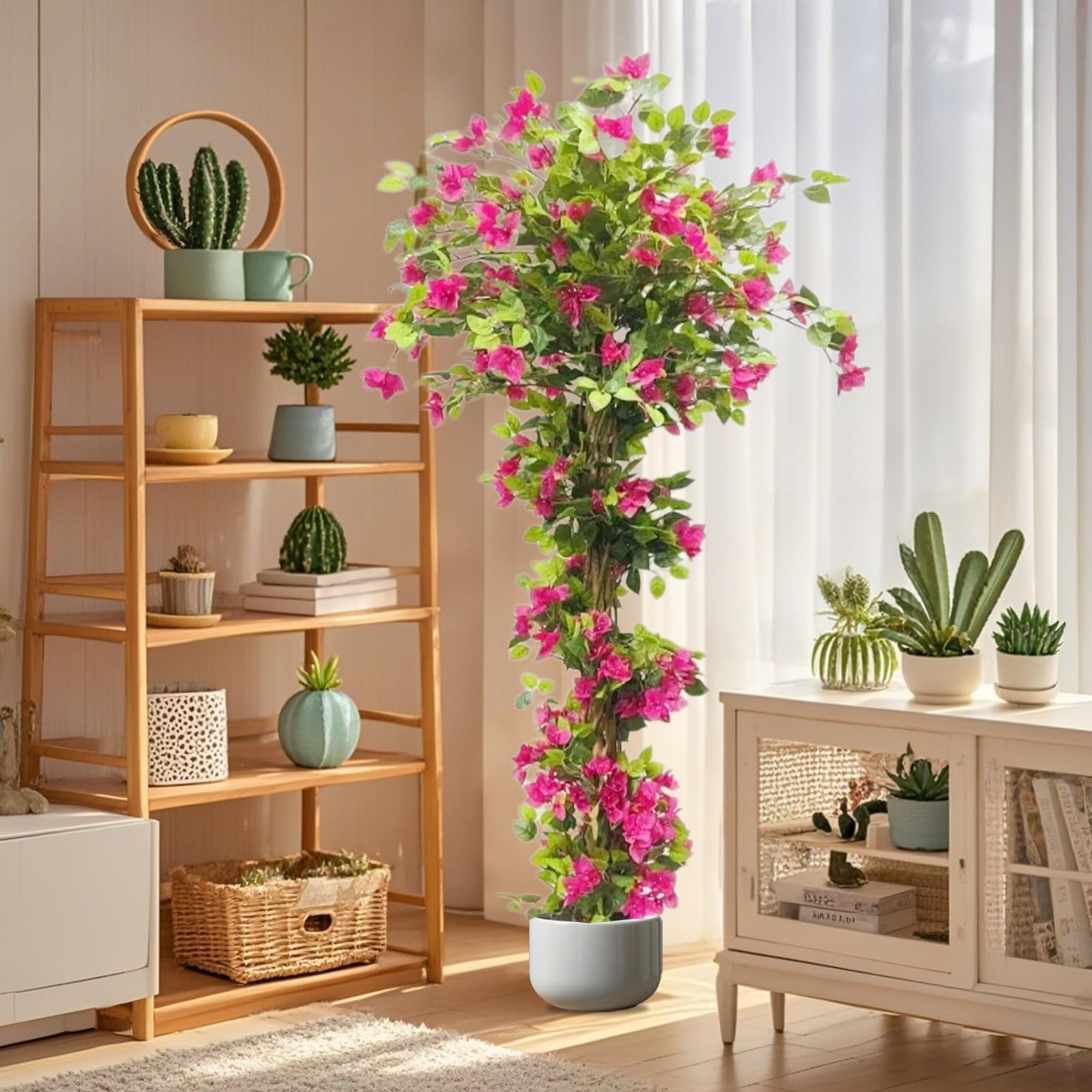 Aptliton 185cm Artificial Bougainvillea Tree, Big Realistic Faux Tree In Pot, with Flowers And Leaves Home Decor Artificial Bougainvillea Plant for Indoor Outdoor Home Office Living Room Balcony