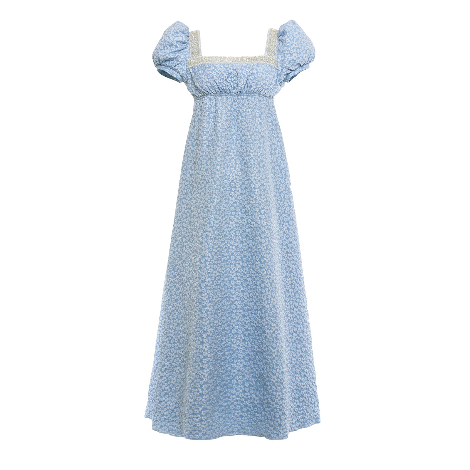 Mikan Tsumiki Women's Regency Costume Dress, Empire Waist, Long, Blue, Size M