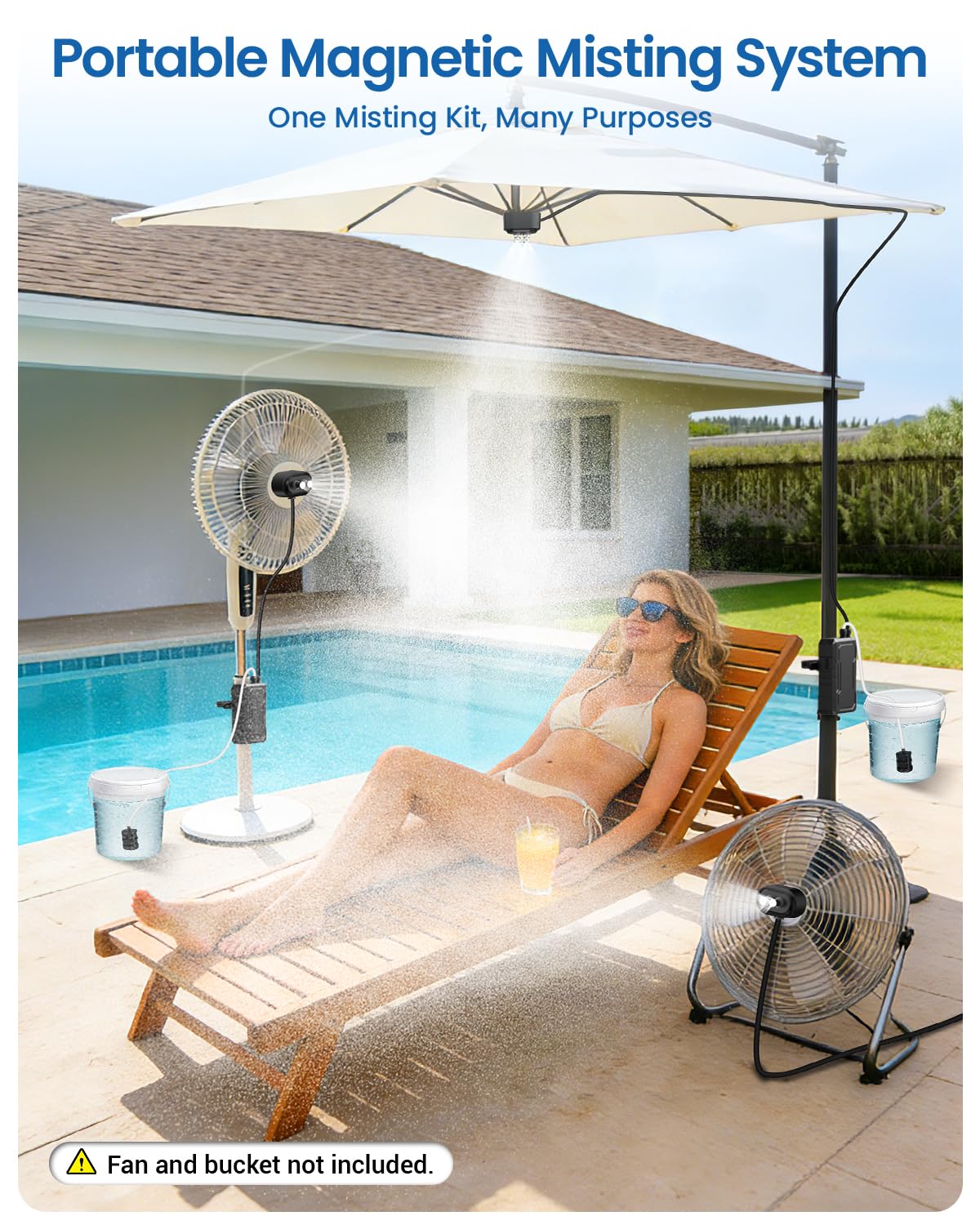 Ausic Sistema de nebulización magnético portátil con bomba, kit de 6000 mAh para exteriores para patio exterior, carrito de golf, pulverizador de agua para enfriar deportes, toldo, playa, campamento