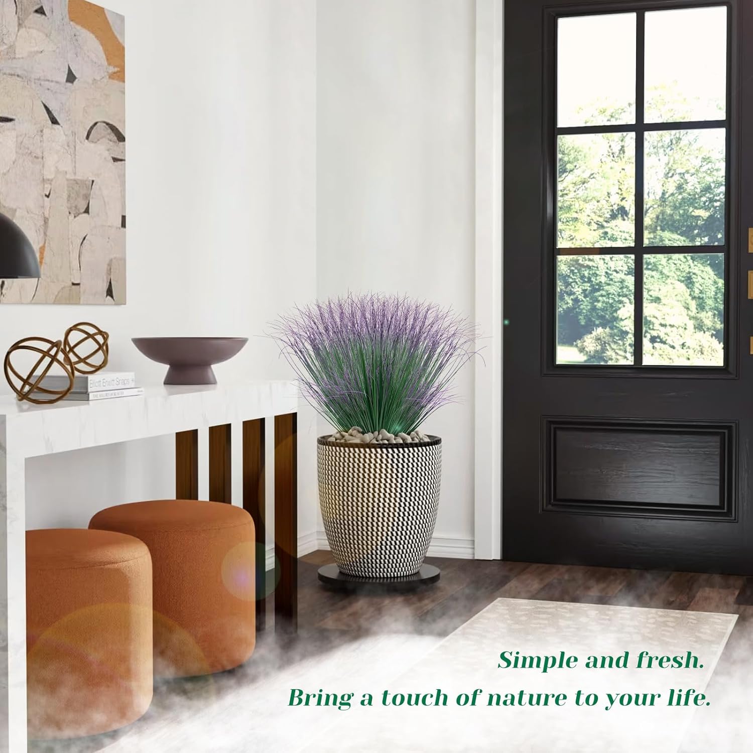 60 Bundles Artificial Grass Plants Outdoor Tall Faux Shrubs Greenery Stems Fake Onion Grasses Wheat Grass UV Resistant Faux Bushes Plant for Garden Indoor Office Home Decor（Purple-Tipped Green）